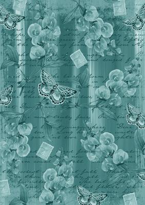 Dusky Teal Sweet Pea Painted Butterfly A4 Backing Paper