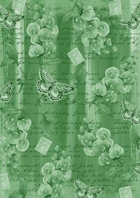 Mid Green Sweet Pea Painted Butterfly A4 Backing Paper