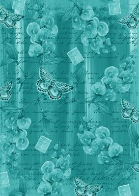 Teal Sweet Pea Painted Butterfly A4 Backing Paper