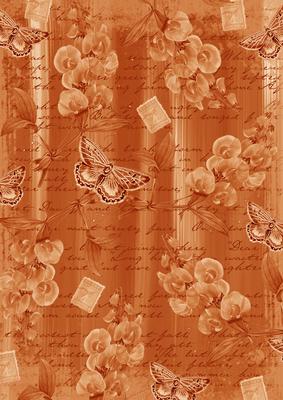 Burnt Orange Sweet Pea Painted Butterfly A4 Backing Paper