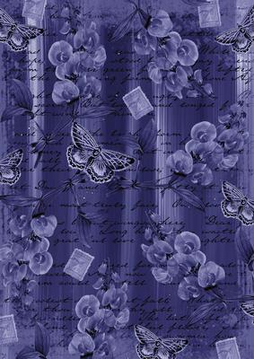 Dark Blue Sweet Pea Painted Butterfly A4 Backing Paper