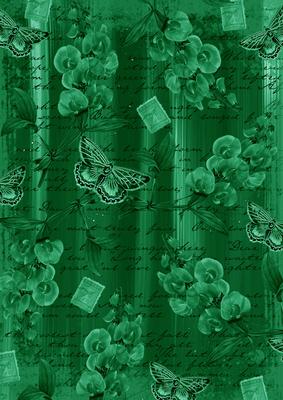Dark Green Sweet Pea Painted Butterfly A4 Backing Paper