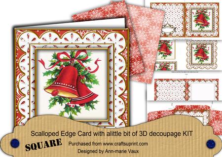 Christmas Bells Anglaise 3D Square Scallop Card Kit