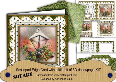 Christmas Lantern Green Anglaise 3D Square Scallop Card Kit