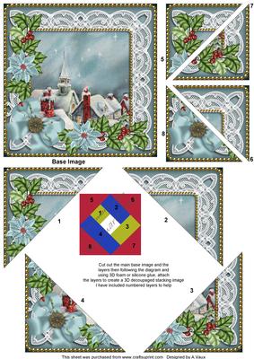 Rooftops Blue Poinsettia 5in Triangle Spiral Stacker