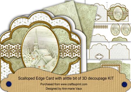 Cream Village Church Anglaise Scallop 3D Decoupage Card Kit