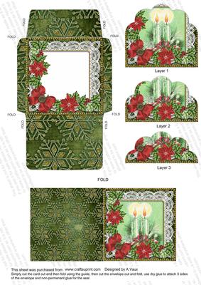 Candle Duo Poinsettia Mini Card Envelope Scallop Stacker