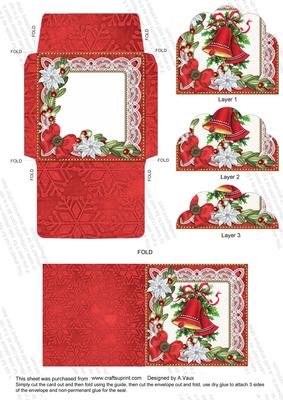 Christmas Bell Poinsettia Mini Card Envelope Scallop Stacker