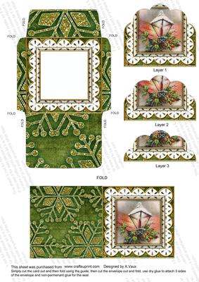 Christmas Lantern Green Mini Card Envelope Scallop Stacker