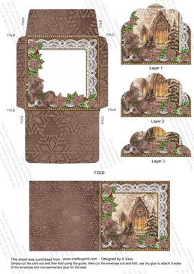 Church Window Poinsettia Mini Card Envelope Scallop Stacker