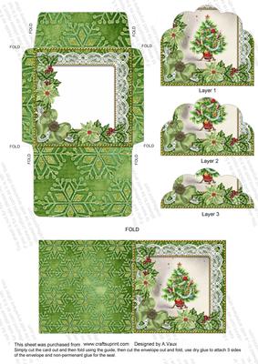 Elegant Tree Green Mini Card Envelope Scallop Stacker