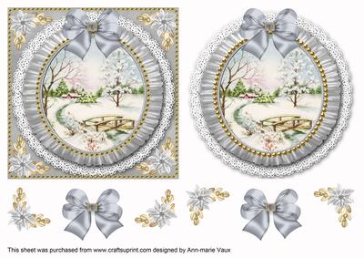 Pretty Snowscene Grey Cream Ruffle Decoupage Step by Step