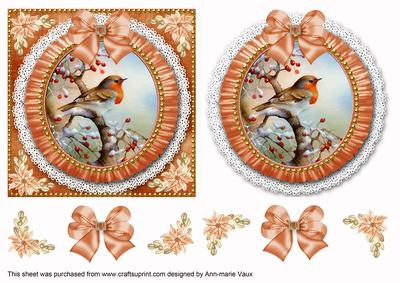 Christmas Robin Burnt Orange Ruffle Decoupage Step by Step