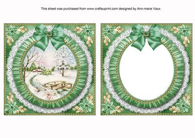 Pretty Snowscene Green Ruffle Shaker Frame with Base