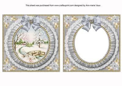 Pretty Snowscene Grey Ruffle Shaker Frame with Base