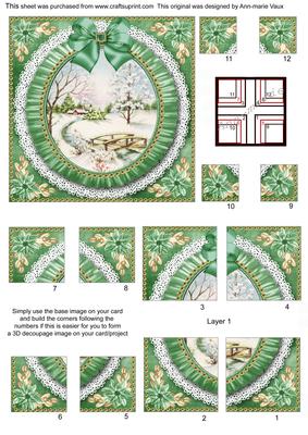 Pretty Snowscene Green Ruffle 5in Quad Round Corner Stacker