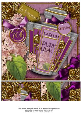 Pure Lilacs Perfume 70th Birthday 8in Picture Topper