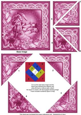 Snowy Village Cerise Tone 5in Triangle Spiral Edge Stacker