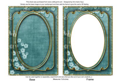 Dusky Teal Blossom Edge 7x5in Shaker Base and Frame