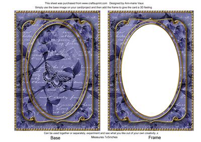 Dark Blue Butterfly Sweet Peas 7x5in Shaker Base and Frame