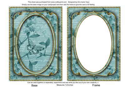 Dark Teal Butterfly Sweet Peas 7x5in Shaker Base and Frame