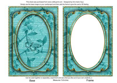 Teal Butterfly Sweet Peas 7x5in Shaker Base and Frame