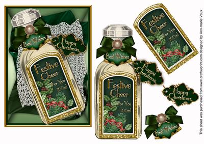 Green Christmas Festive Cheer Bottle Step by Step Decoupage