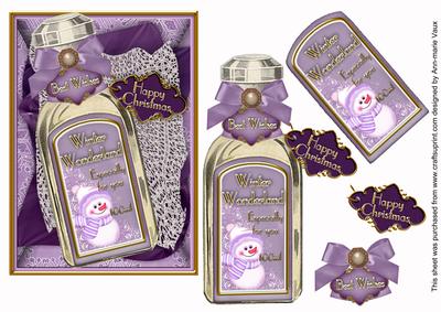 Lilac Snowman Wonderland Bottle Step by Step Decoupage