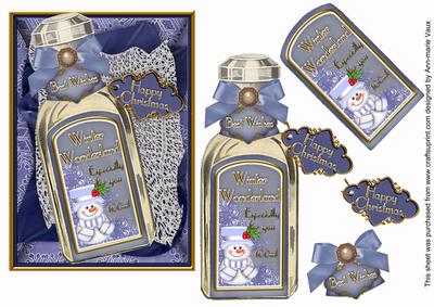 Blue Snowman Wonderland Bottle Step by Step Decoupage