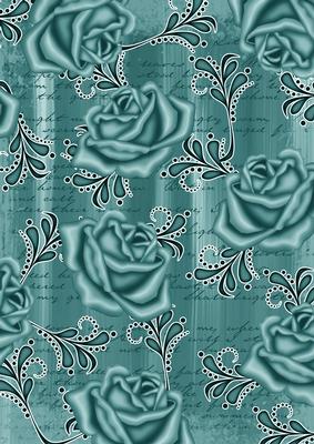 Dusky Teal Painted Rose Swirl A4 Backing Paper