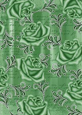 Mid Green Painted Rose Swirl A4 Backing Paper