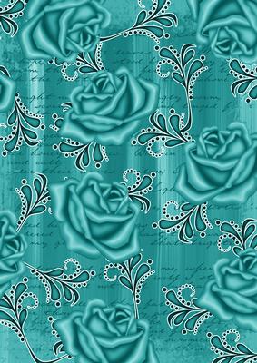 Teal Painted Rose Swirl A4 Backing Paper