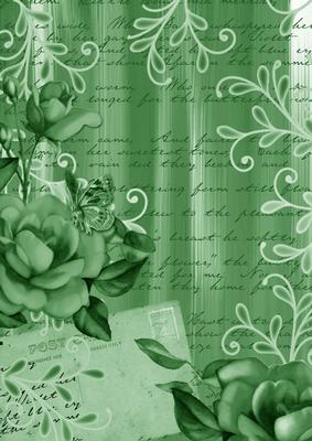 Mid Green Painted Rose Postcard A4 Backing Paper