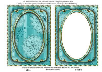 Teal Giant Blooms 7x5in Shaker Base and Frame