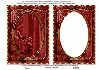 Dark Red Painted Rose 7x5in Shaker Base and Frame