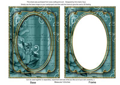 Dusky Teal Painted Rose 7x5in Shaker Base and Frame