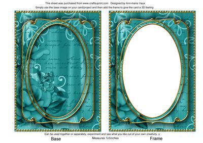 Teal Painted Rose 7x5in Shaker Base and Frame