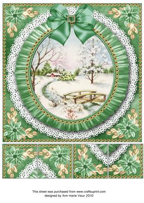 Pretty Snowscene Green Ruffle 8in Picture Sheet Topper