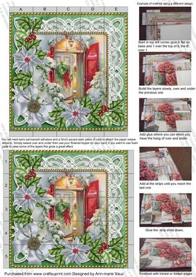 Christmas Door Green Poinsettia 5in 3D Paper Weaving Sheet