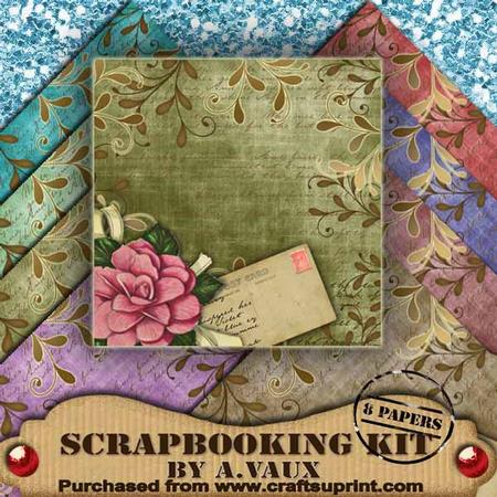 Ribbon Rose Postcard Colour Tea1 Scrapbooking 8 Papers Kit