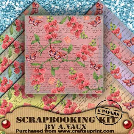 Sweet Pea Butterfly Pastels Scrapbooking 8 Papers Kit
