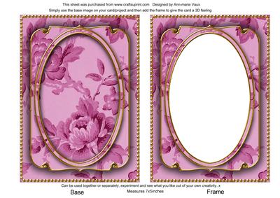 Cerise Rose Wallpaper 7x5in Ornate Shaker Frame and Base