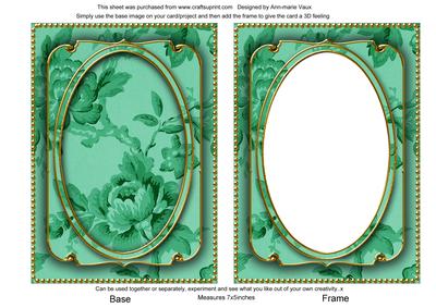 Dark Green Rose Wallpaper 7x5in Shaker Frame and Base