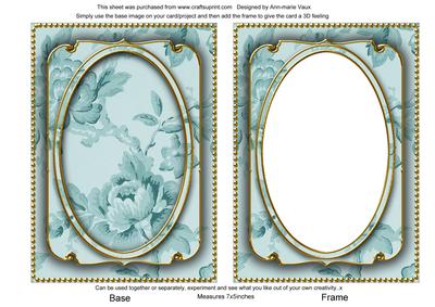 Dusky Teal Rose Wallpaper 7x5in Shaker Frame and Base