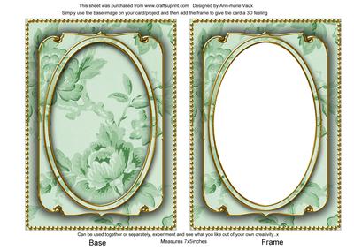Mid Green Rose Wallpaper 7x5in Shaker Frame and Base