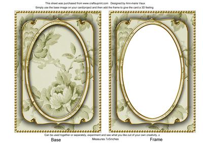 Olive Green Rose Wallpaper 7x5in Shaker Frame and Base