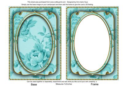 Teal Rose Wallpaper 7x5in Shaker Frame and Base