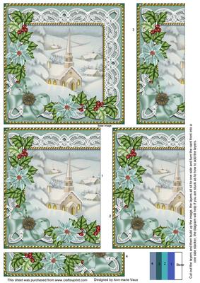Ice Church Teal Poinsettia 5in One Side Stacker