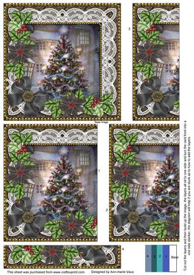 Christmas Tree Black Poinsettia 5in One Side Stacker