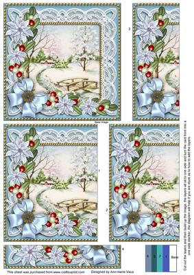 Pretty Snowscene Blue Poinsettia 5in One Side Stacker